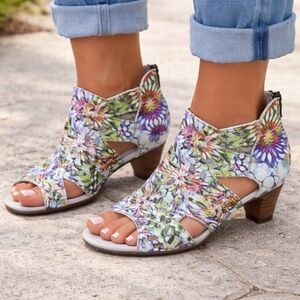 L' Artiste Amora Sandle Booties Floral Shoe Spring Step 41/ US 9.5 Leather
